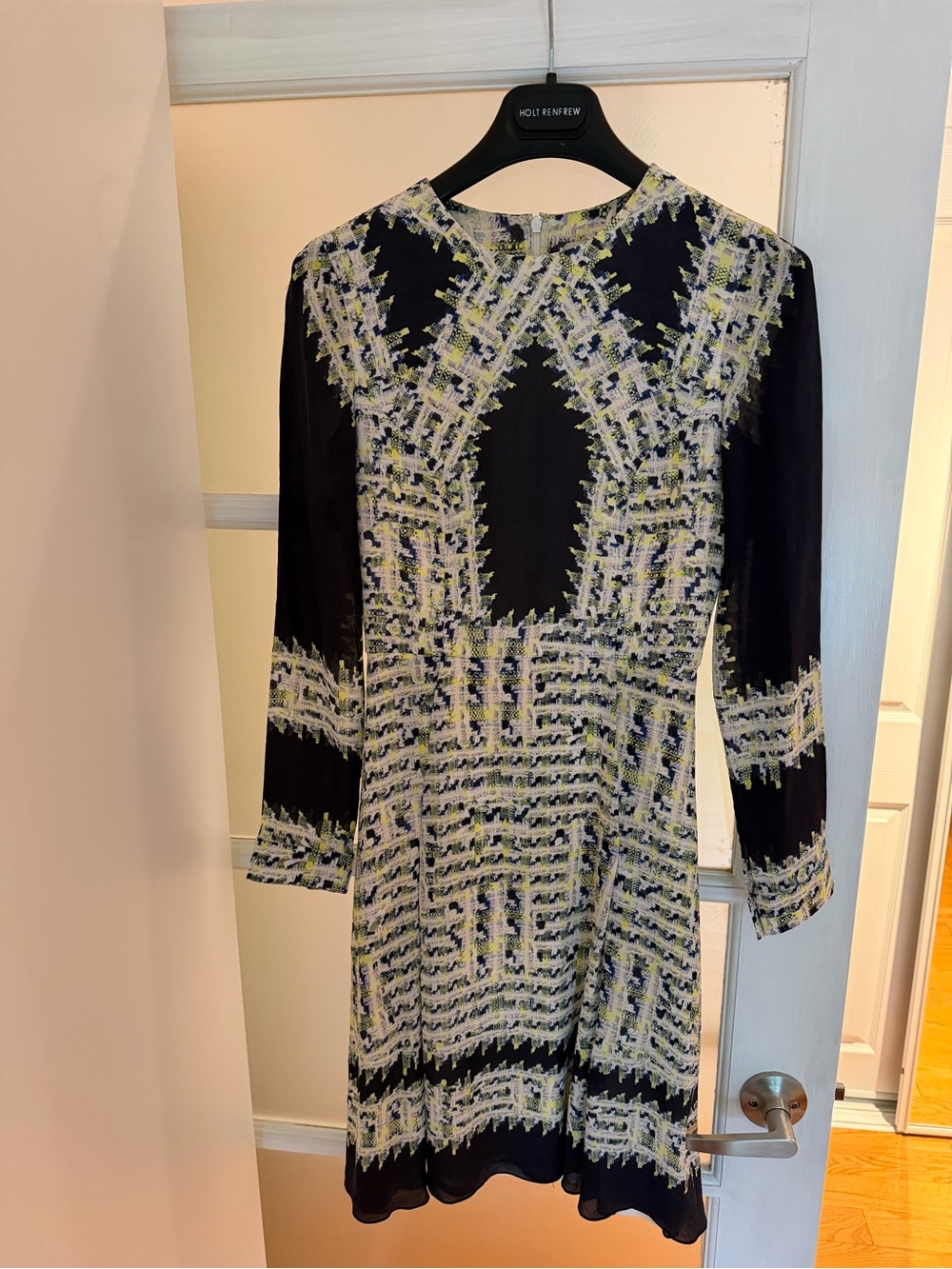 ERDEM Black Multi-Color Long-Sleeve Patterned Dress